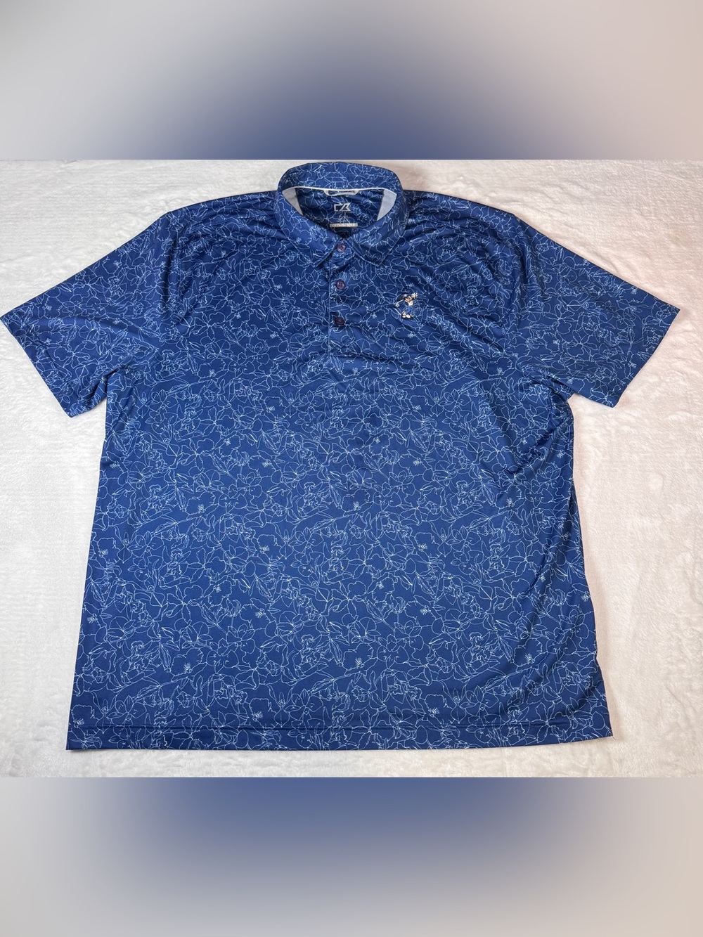 Cutter & Buck Disney Mickey Mouse Golf Polo Men’s XL Blue Floral DryTec UPF 50+